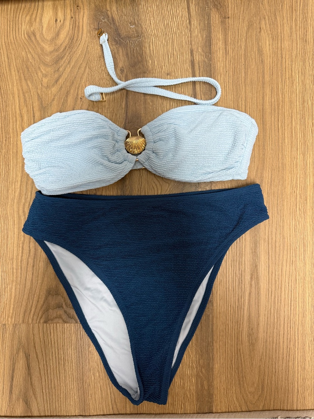 Light Blue Bandeau & Navy High-Waist Bikini by Cupshe,No tags attached medium